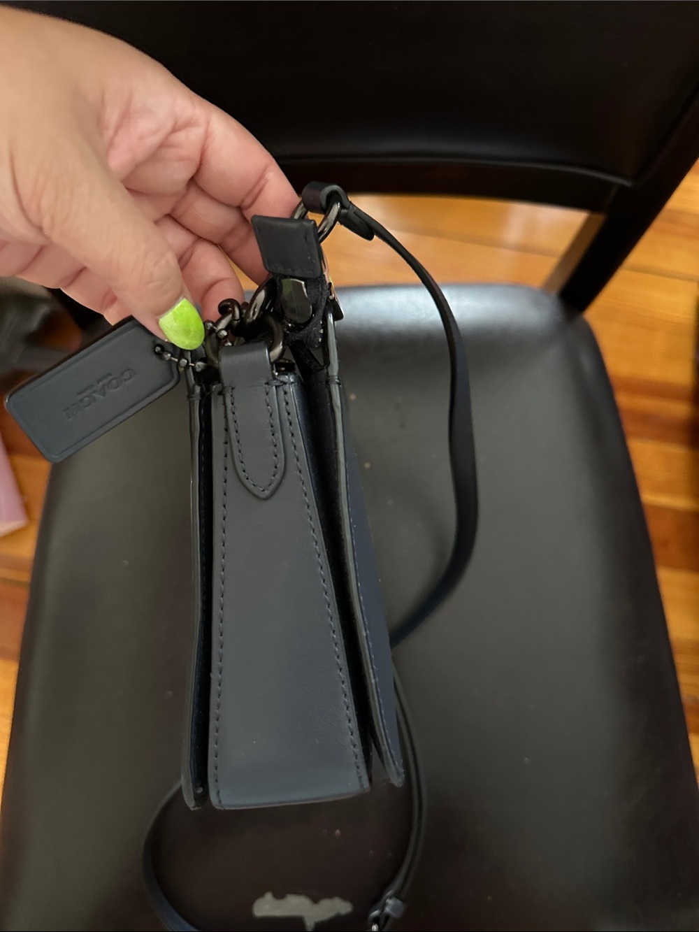 Coach Dark Navy Leather Crossbody Bag with Chain Strap and crossbody strap - Picture 2 of 12